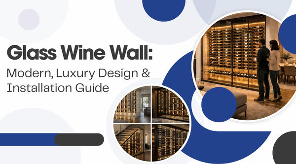 Glass wine wall with insulated glazing, LED-lit racking and hidden ductless split cooling - Wine Guardian Dealer