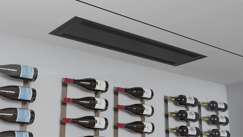 Wine Guardian ceiling-mounted cooling unit in modern wine cellar  Wine Guardian Dealer