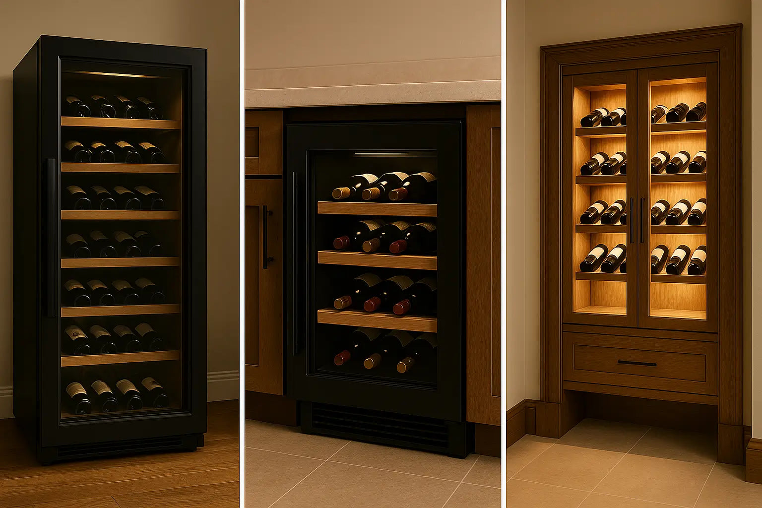 Comparing different wine cabinet styles and sizes
