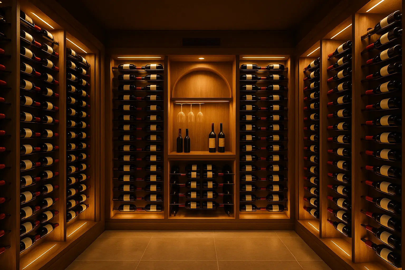 Finished luxury wine cellar with perfect cooling and lighting