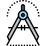 Geometric compass with a blue circular detail at its pivot point.