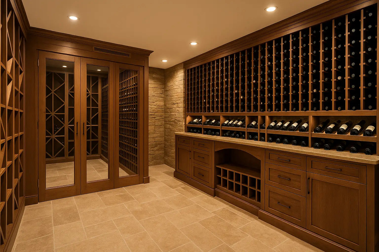 Luxury basement wine cellar with ducted cooling in New York