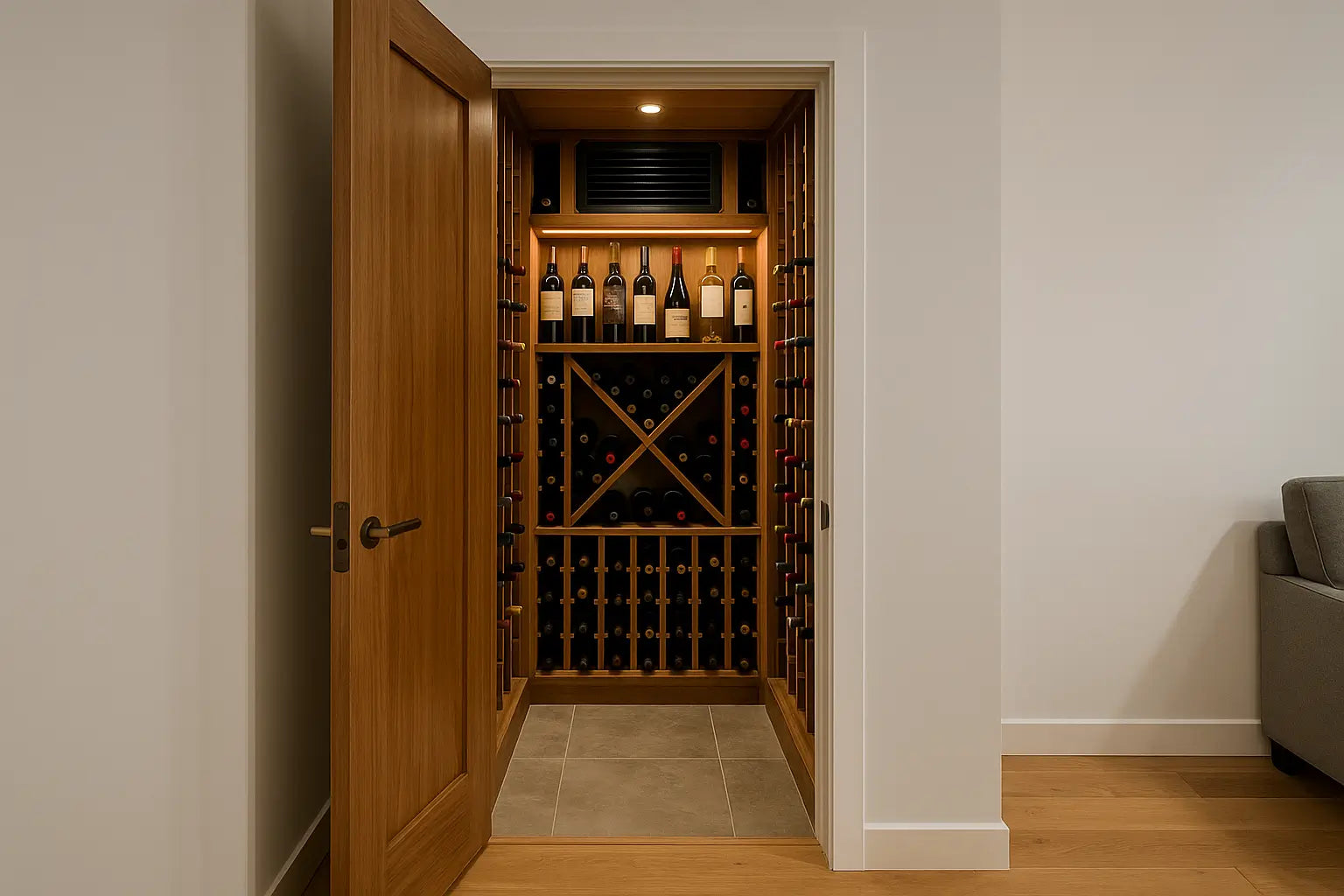 Wine closet retrofit with optimized cooling
