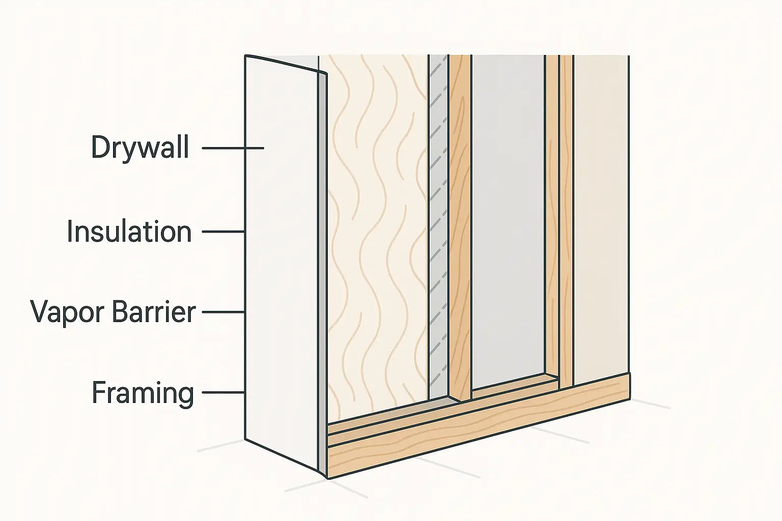 Correct placement of vapor barrier behind insulation in framed wine cellar wall
