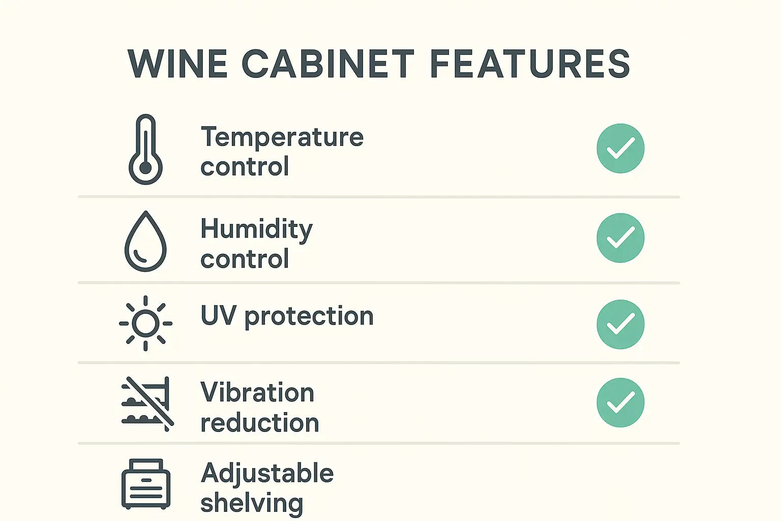 Key features comparison for wine cabinets