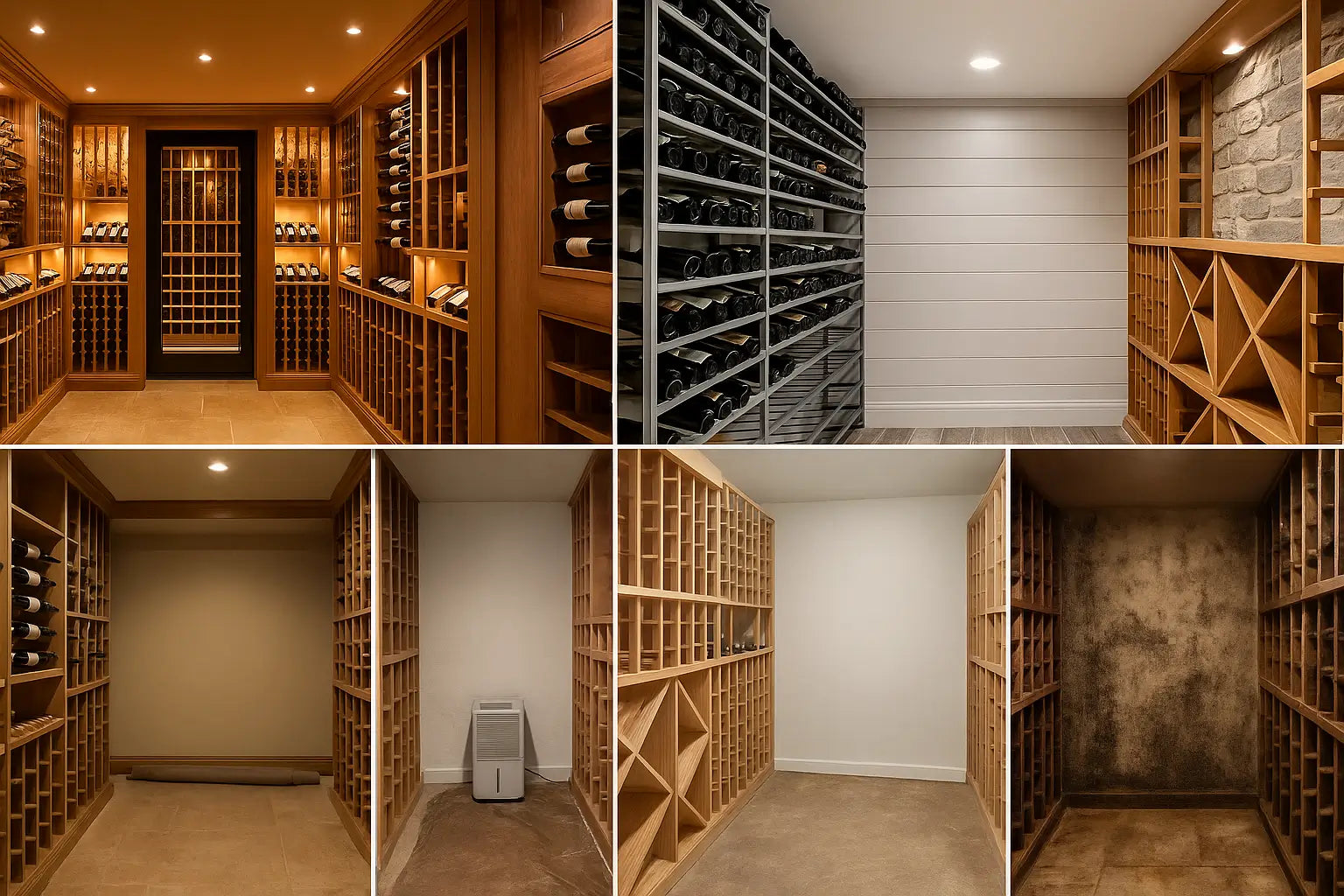 Before and after photos of luxury and rescued wine cellar projects