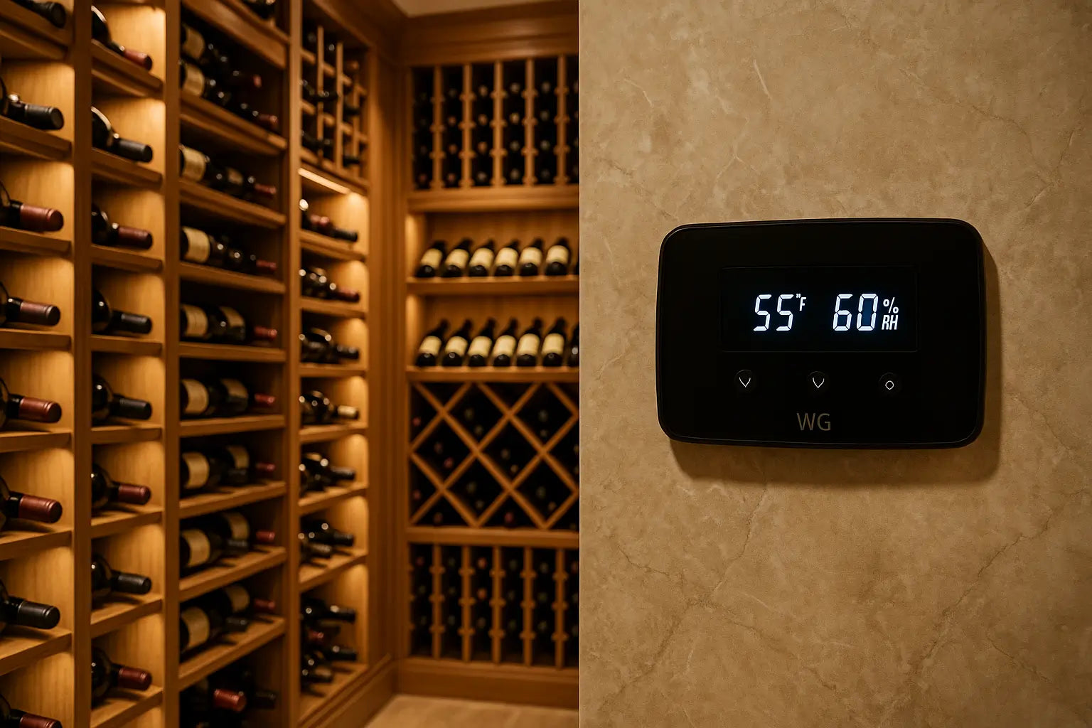 Wine cellar with ideal climate control system dashboard