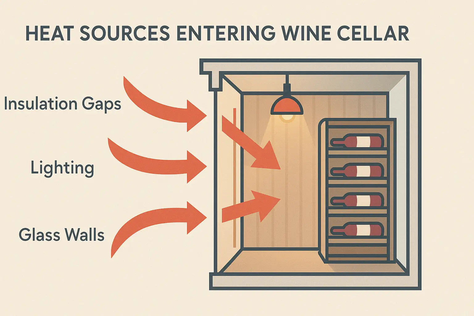 Diagram showing factors affecting wine cellar cooling heat load