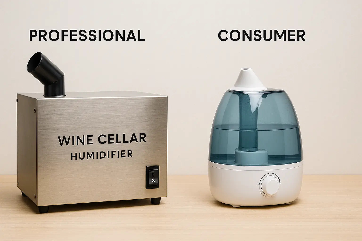 Comparison between professional and consumer humidifiers for wine cellars