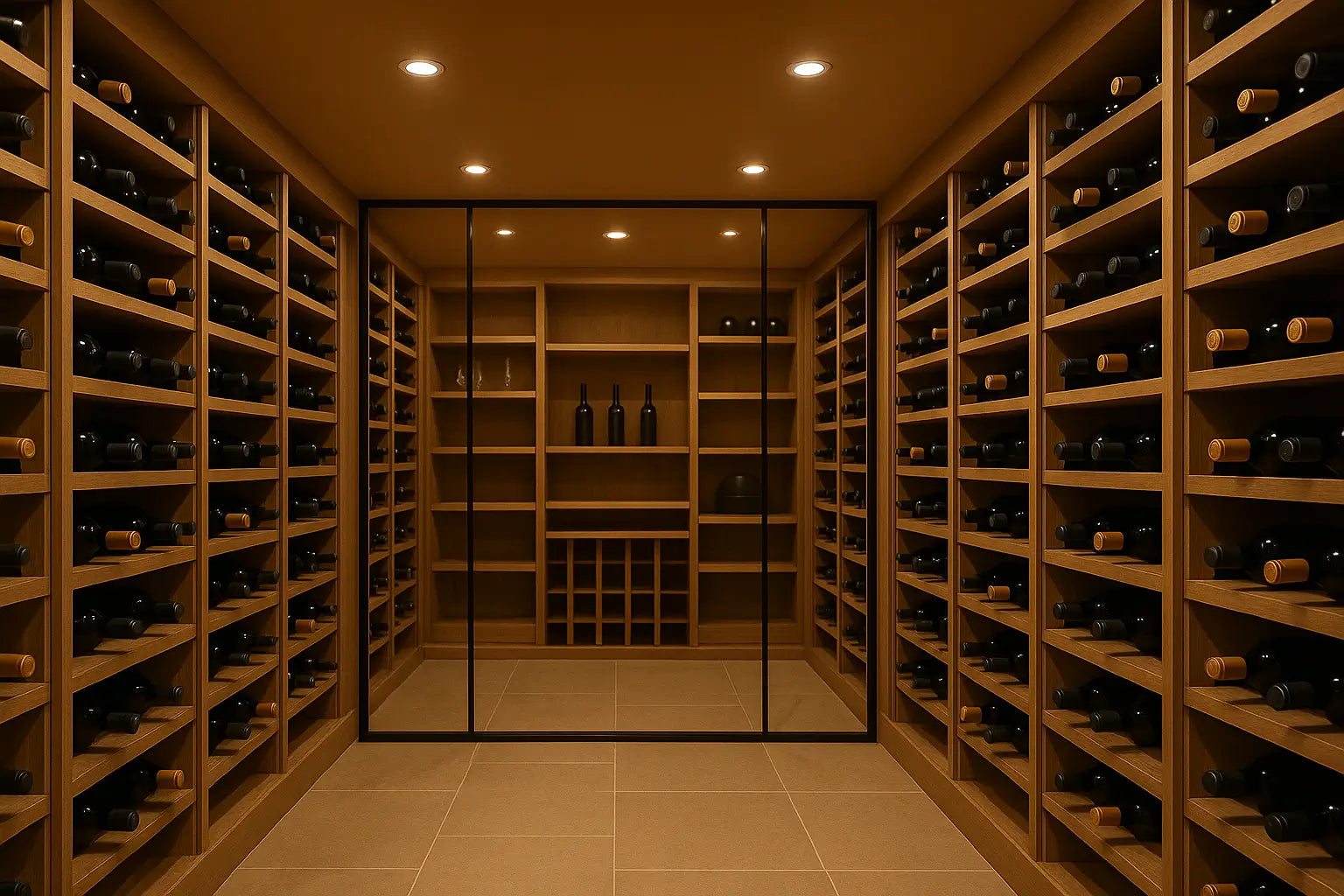 Luxury home wine cellar with hidden wine cooling system