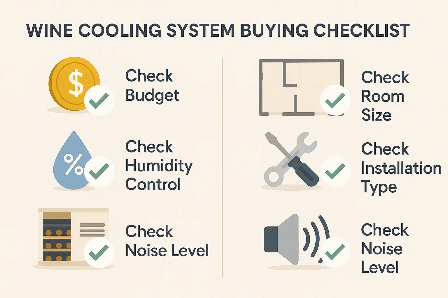 Wine cooling system buying checklist graphic