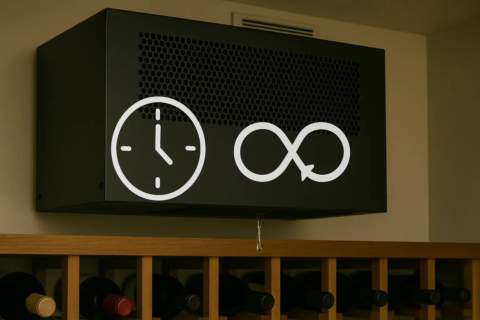 Wine cooling system running nonstop with cycle symbol