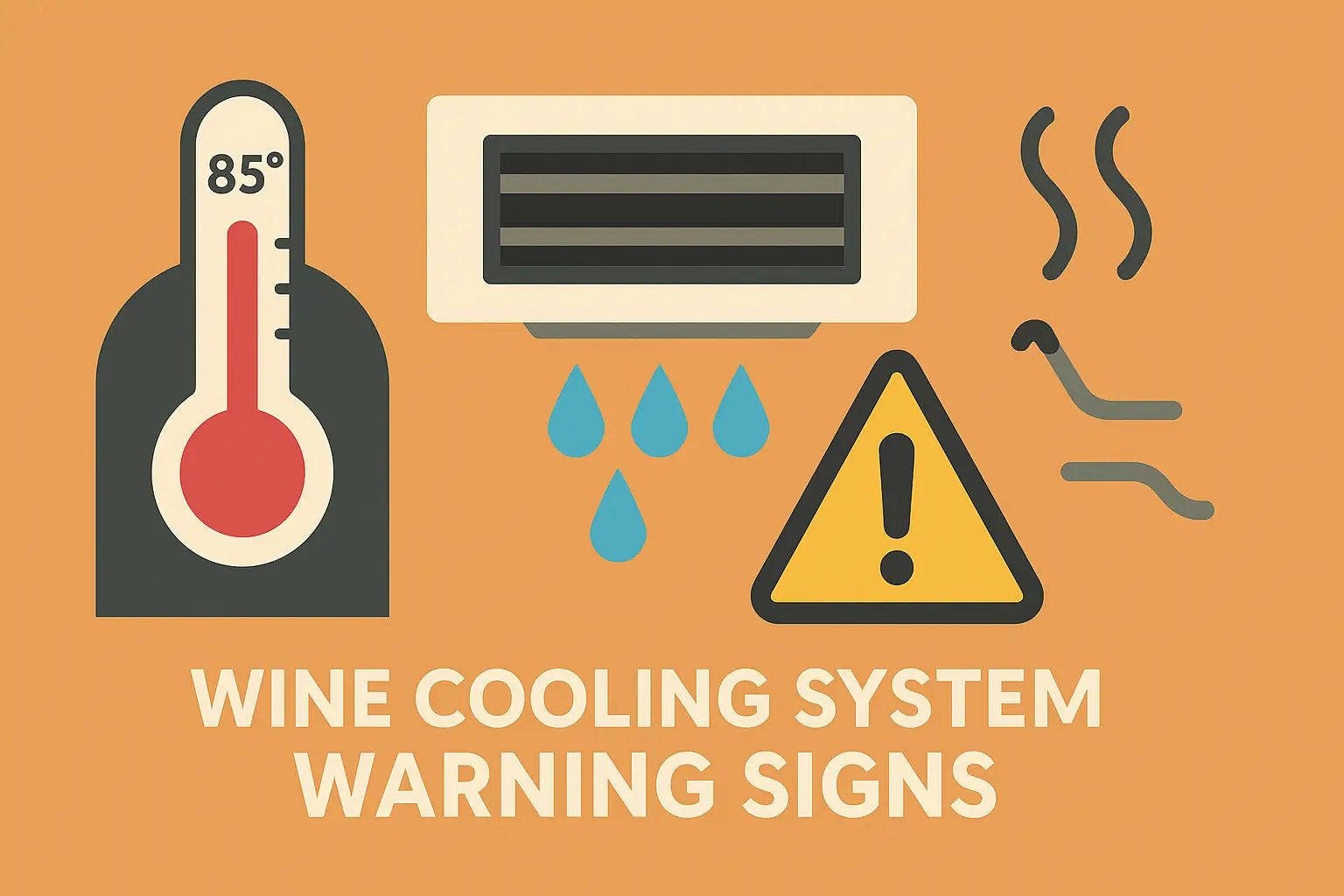 Signs of wine cooling system failure including leaks, humidity, and temperature issues