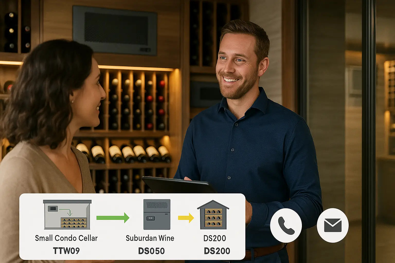 Wine Guardian Dealer support and consultation with cooling unit in background