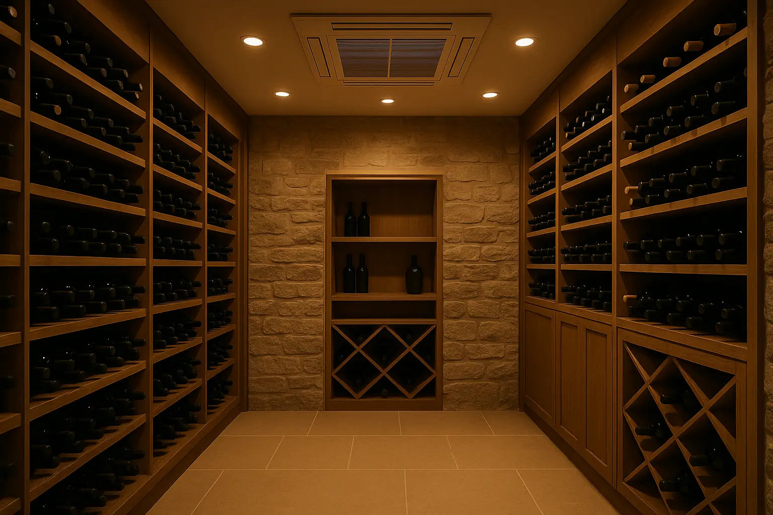 Wine Guardian ducted cooling system installed in a custom wine cellar