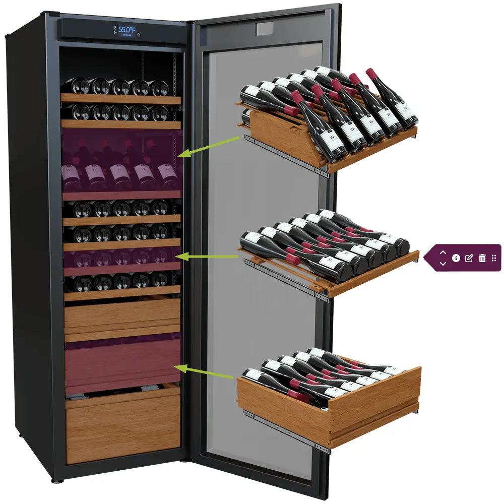 Wine Guardian Luxury Aficionado Style Multi-Zone Wine Refrigerator Show Shelves