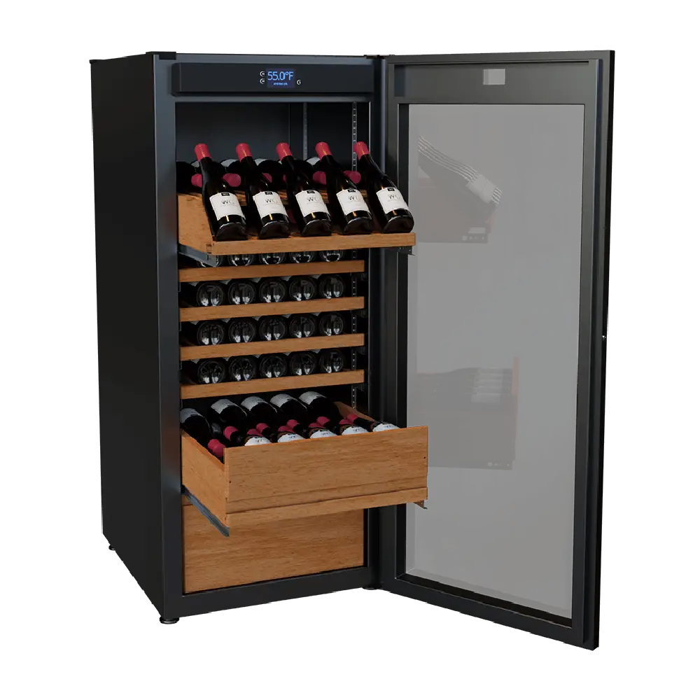 Wine Guardian Luxury Aficionado Style Single-Zone Wine Fridge with Shelves and Bottles