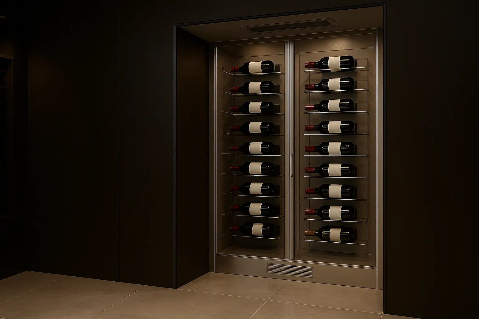 Luxury wine cellar using Wine Guardian ducted cooling system.